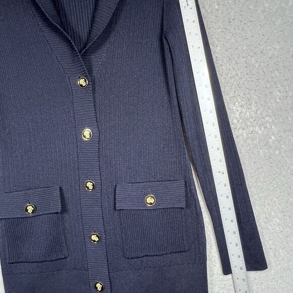 Tory Burch Marcia Button Down Cardigan Sweater Wool Navy Blue Women’s Large $395 - Picture 7 of 12